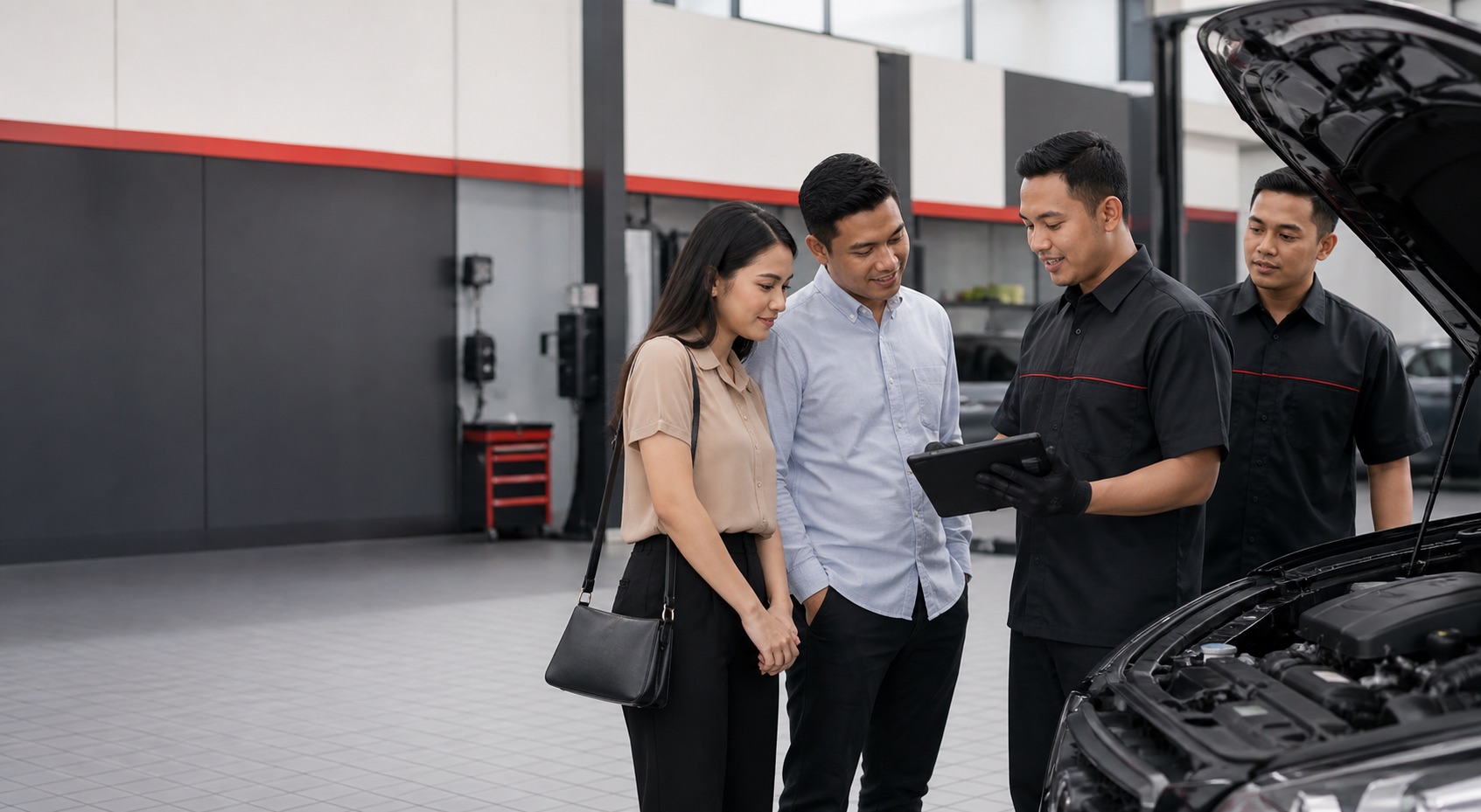 Tim Mauntir menyiapkan area servis