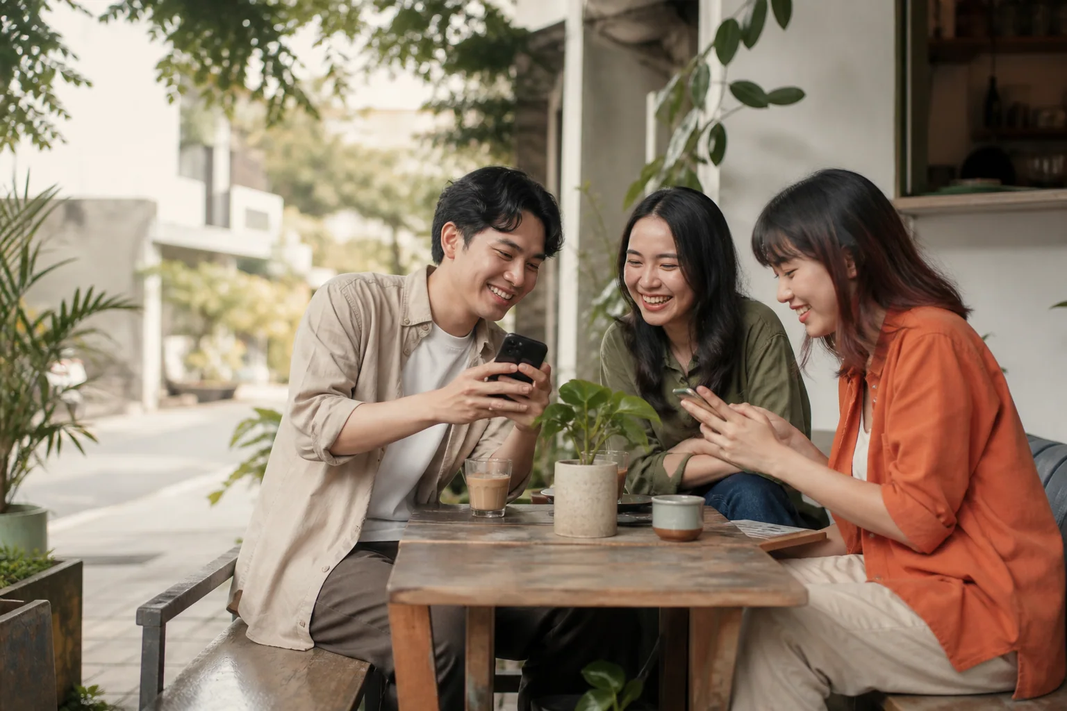 友達の一団が話を共有し 暖かい部屋で笑う